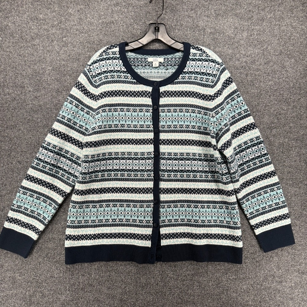 Croft & Barrow Sweater Womens XL Blue Fair Isle Nordic Cardigan Button Up Casual